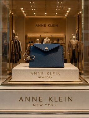 Anne Klein Navy Card Holder with Gold Chain
